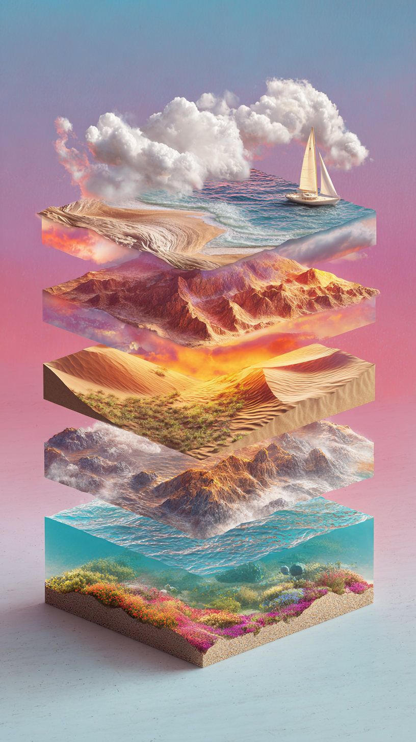Fragments of Parallel Worlds - Noir Moth Surreal Landscape Art