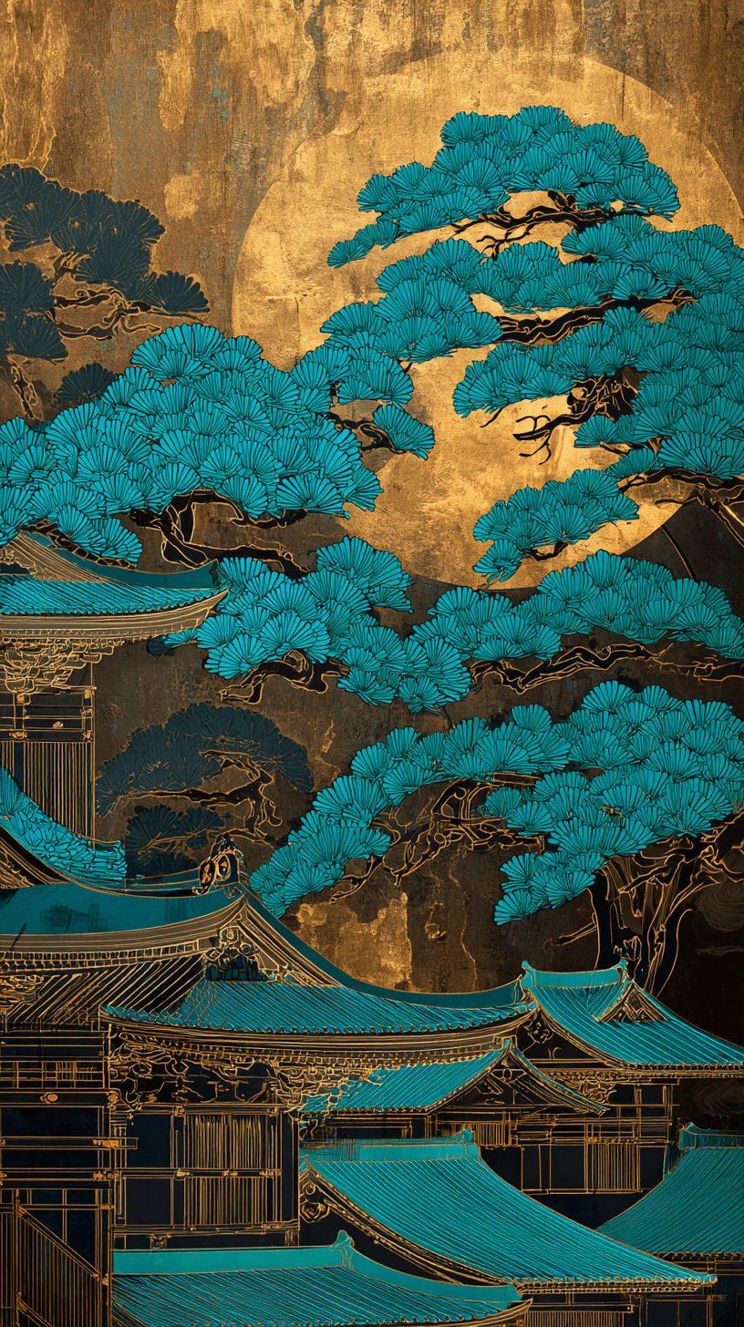 Golden Zenith Kyoto - Noir Moth Oriental Luxury Art