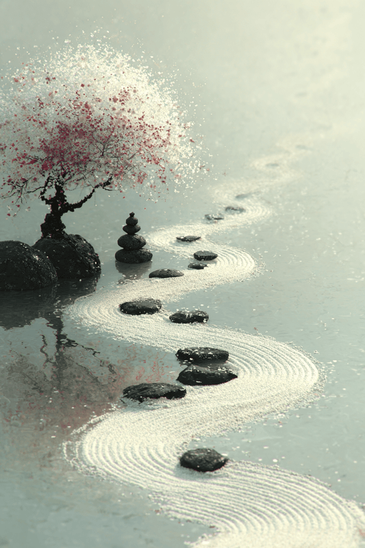 Whispers of Serenity - Noir Moth Zen Landscape Art