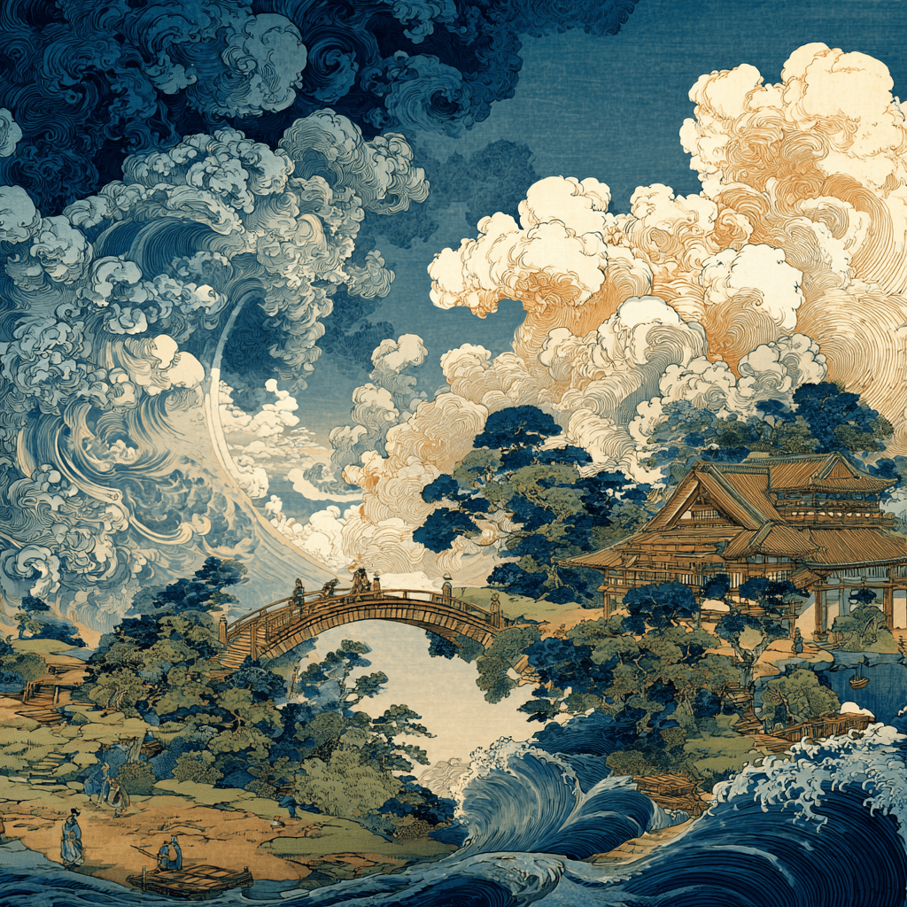Celestial Tides of Kyoto - Noir Moth Oriental Luxury Art