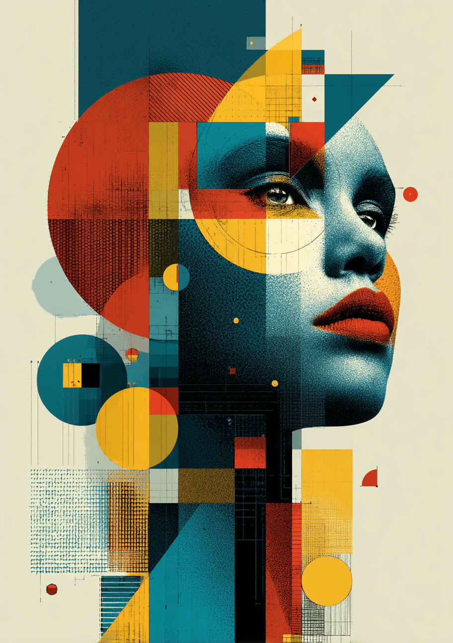 Fragmented Reverie - Noir Moth Geometric Portrait Artwork