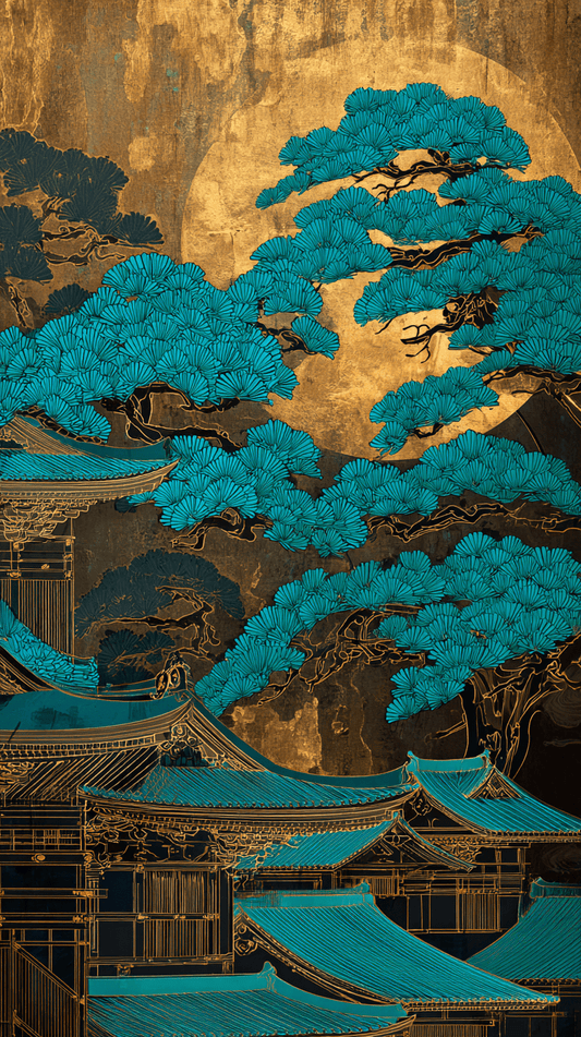 Golden Zenith Kyoto - Noir Moth Oriental Luxury Art