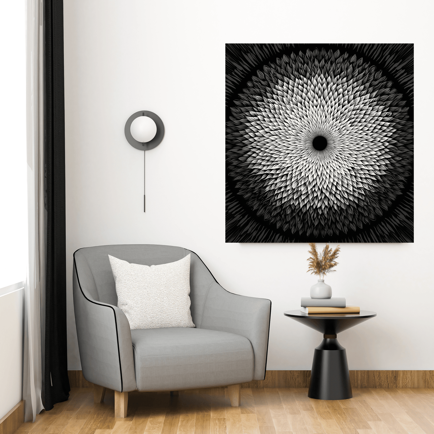 Monochrome Bloom Infinity - Noir Moth Monochrome Illusion Art