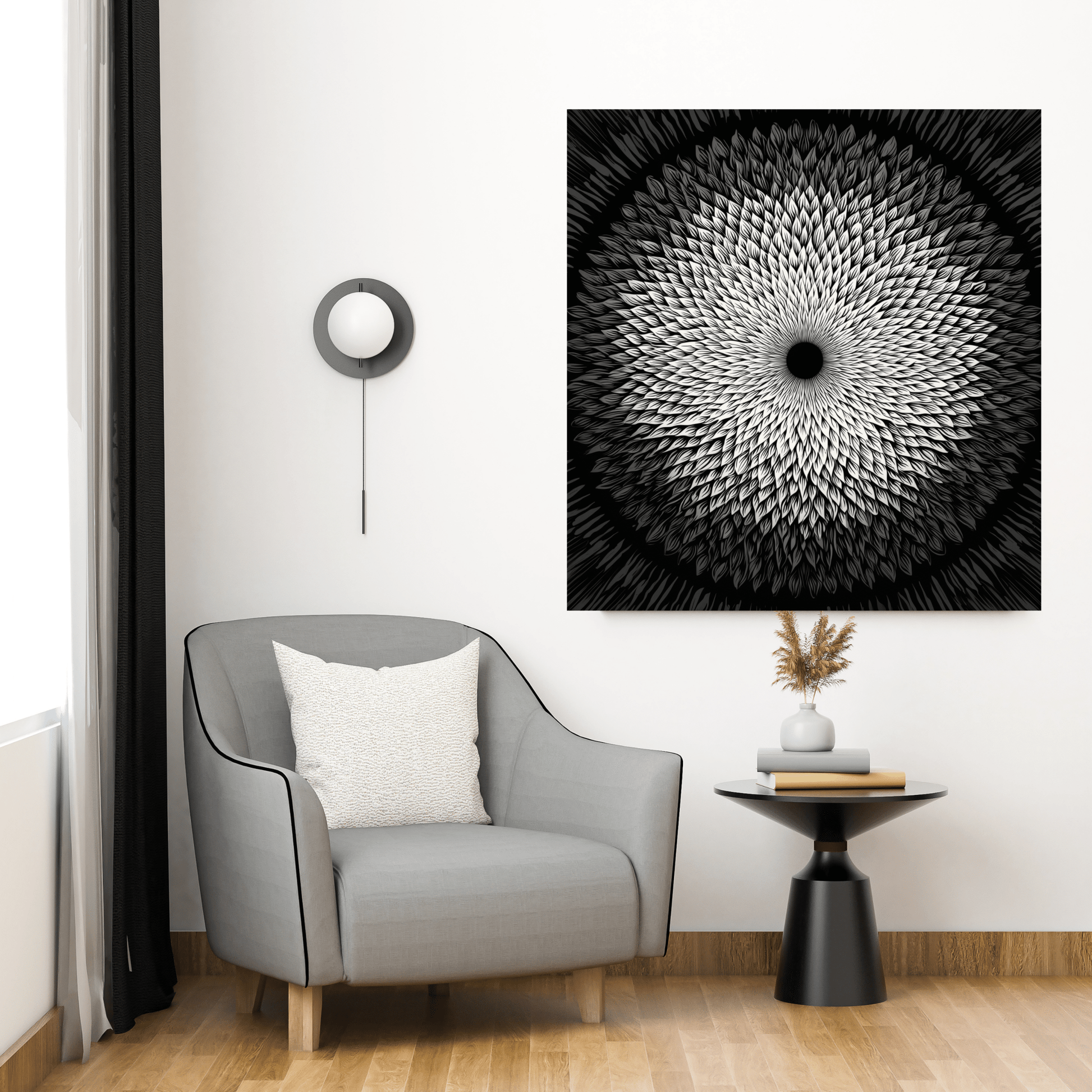 Monochrome Bloom Infinity - Noir Moth Monochrome Illusion Art