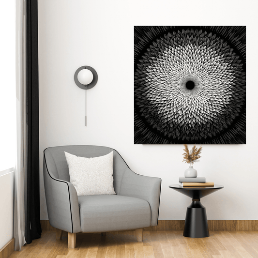 Monochrome Bloom Infinity - Noir Moth Monochrome Illusion Art