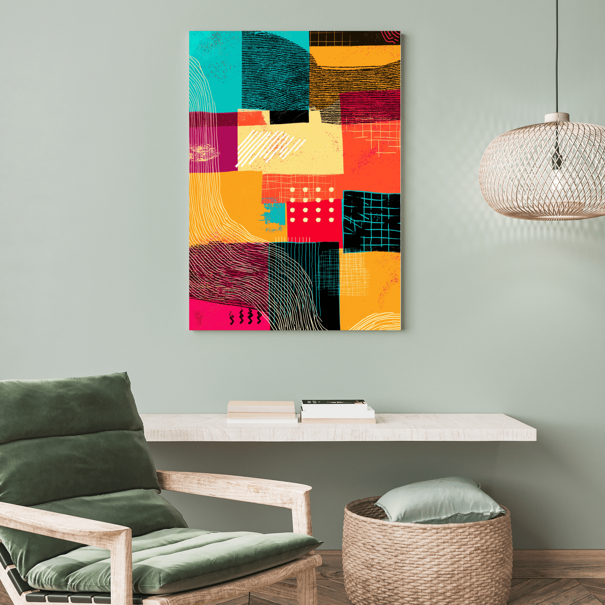 Neon Rhythm Theory - Noir Moth Modern Pop Abstract Art