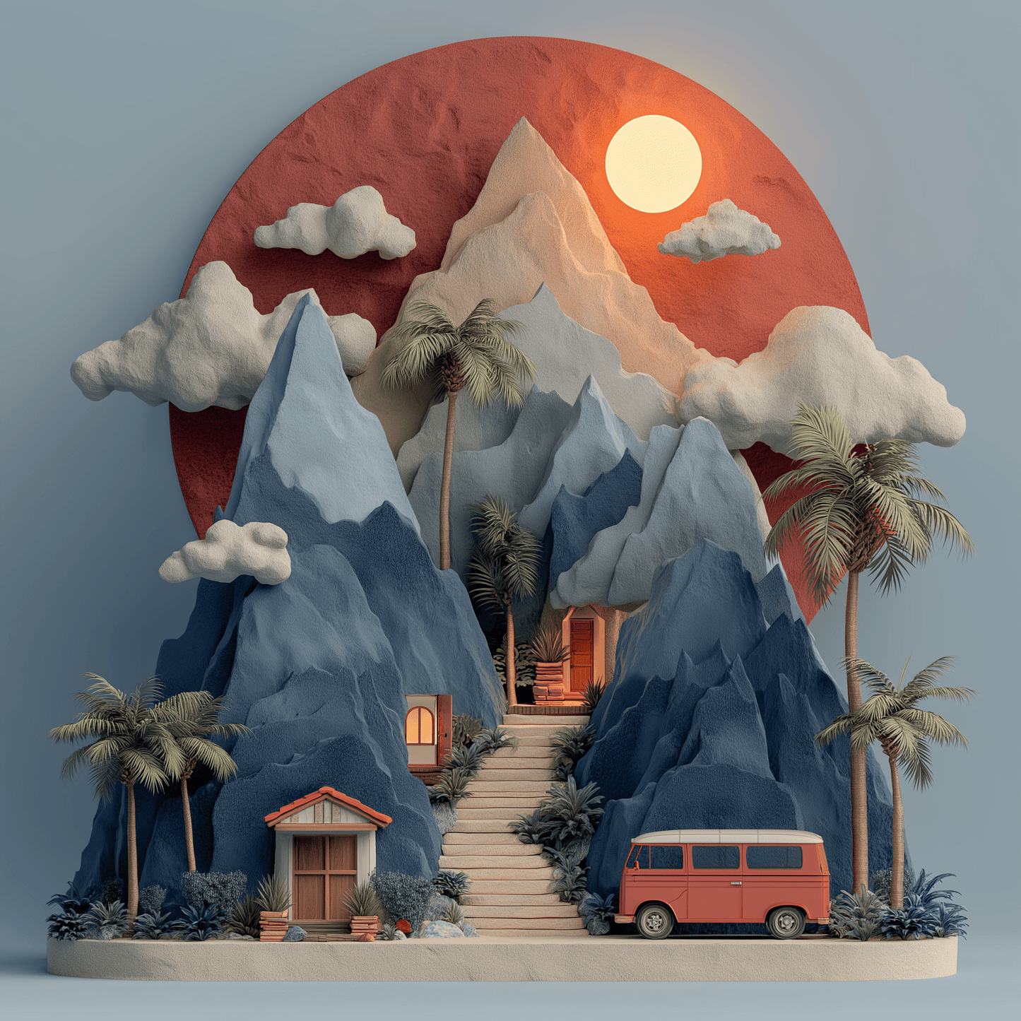 Sunset Haven Escape - Noir Moth Dreamscape Landscape Art