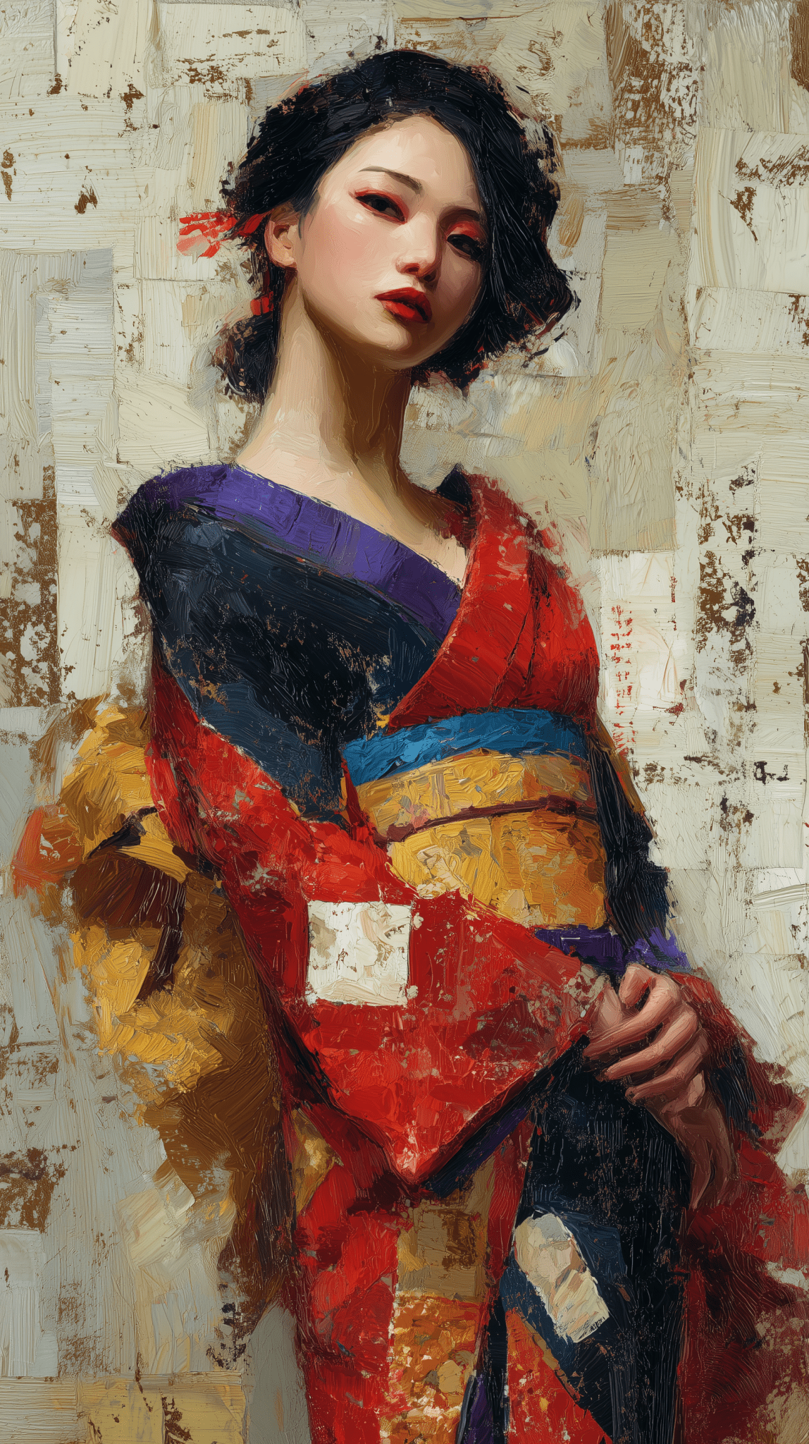 Velvet Kyoto Muse - Noir Moth Oriental Portrait Art