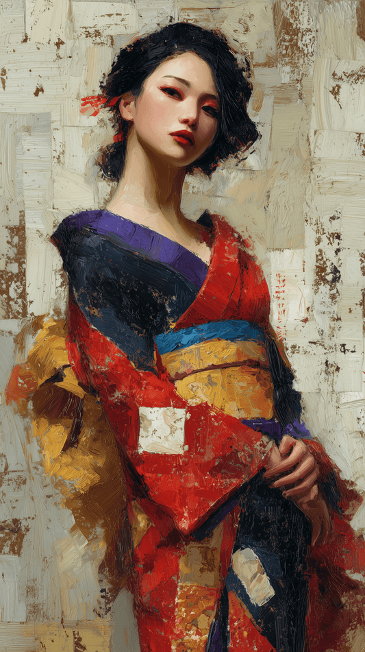 Velvet Kyoto Muse - Noir Moth Oriental Portrait Art