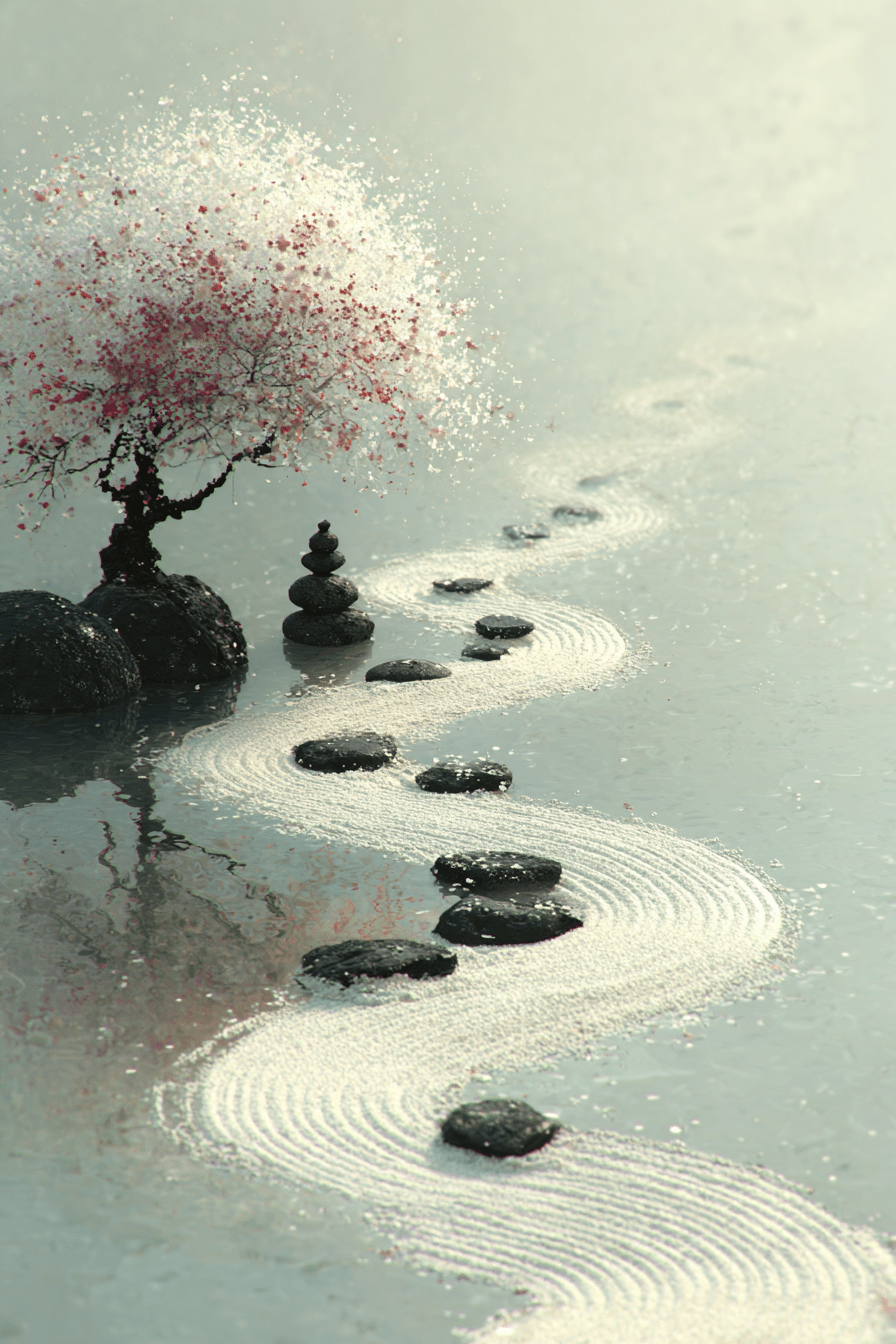 Whispers of Serenity - Noir Moth Zen Landscape Art